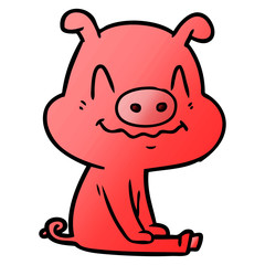 nervous cartoon pig sitting