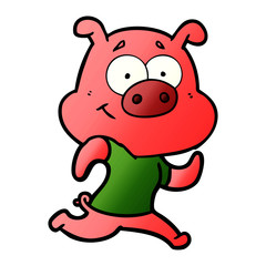 happy cartoon pig running