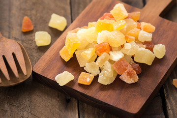 tasty sweet mix dried fruits colorful background