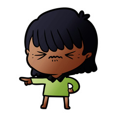 annoyed cartoon girl making accusation