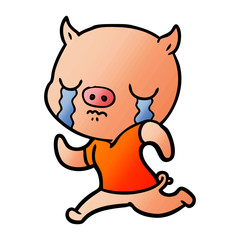 Obraz na płótnie Canvas cartoon pig crying running away