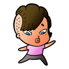 cartoon surprised girl pointing
