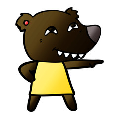 cartoon pointing bear girl showing teeth