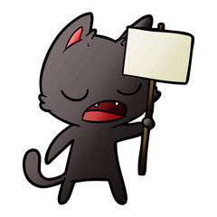 talking cat cartoon with placard