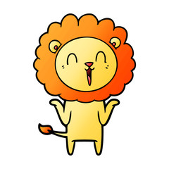 laughing lion cartoon shrugging shoulders