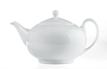 White ceramic teapot isolated on white background.