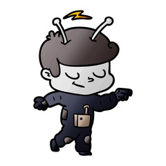 friendly cartoon spaceman pointing