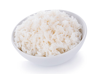 Rice in a bowl on a white background