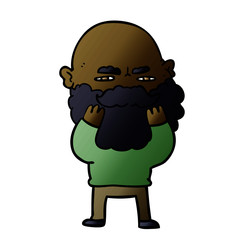 cartoon man with beard frowning checking his beard