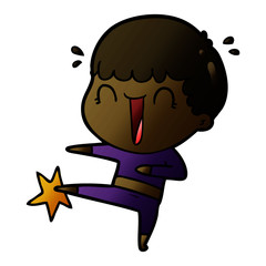 laughing cartoon man karate kicking