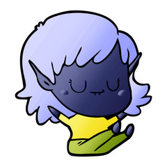 happy cartoon elf girl sitting