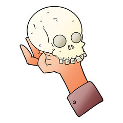 cartoon hand holding skull