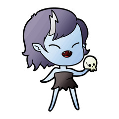 cartoon laughing vampire girl with skull