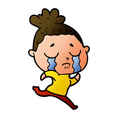 cartoon crying woman running away