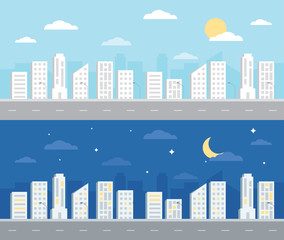 Day and night Landscape City Background Flat Design illustration