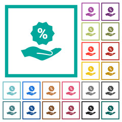 Discount services flat color icons with quadrant frames