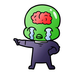 cartoon big brain alien crying and pointing