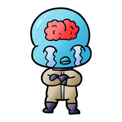 cartoon big brain alien crying
