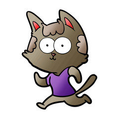 happy cartoon cat jogging