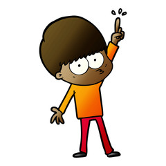 nervous cartoon boy with idea