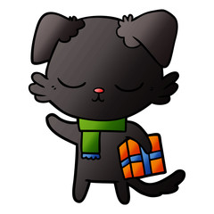 cute cartoon dog with christmas present