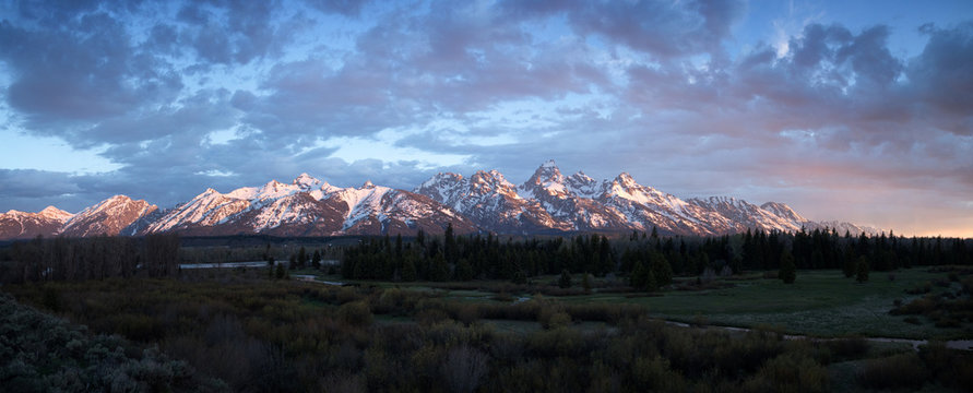 Grand Teton mountain range during sunrise