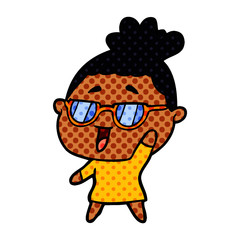 cartoon happy woman wearing spectacles
