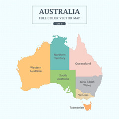 Australia Map Full Color High Detail Separated all states Vector Illustration