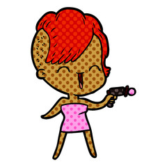 cartoon happy hipster girl