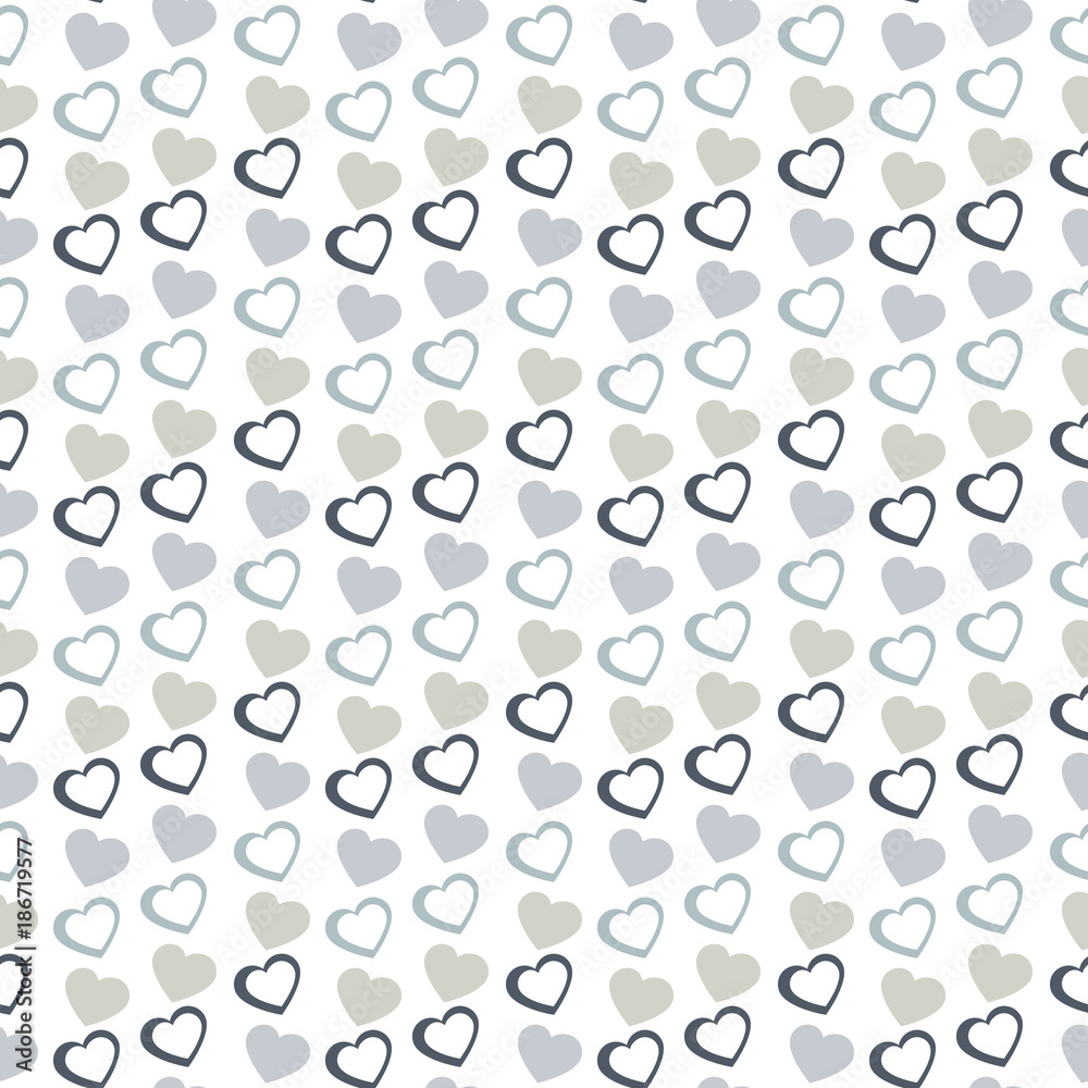 Wall mural Heart seamless repeating pattern in vector format, in monochrome black and white. One heart is outlined.