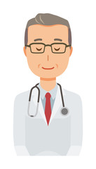 Fototapeta premium A middle-aged male doctor wearing a white coat is bowing