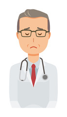 Fototapeta premium Middle-aged male doctor in white coat apologizes