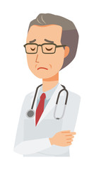 Fototapeta premium A middle-aged male doctor in a white suit is depressed