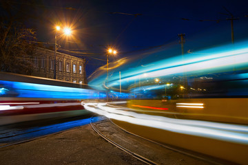 Fototapeta na wymiar Blurred lights tram