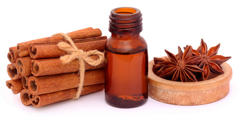 Some aromatic cinnamon with star anise and essential oil