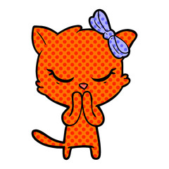 cute cartoon cat with bow