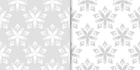 Light gray and white floral seamless ornaments