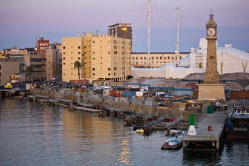 Panorama of the port of barcelona from a terrace
