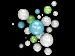 3d illustration of Multicolored decorative balls. blured black background