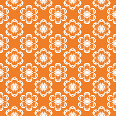 White floral seamless pattern on orange background