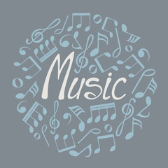 Hand-drawn pattern with notes and music lettering.