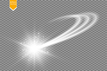 A bright comet with large dust. Falling Star. Glow light effect. Golden lights. Vector illustration