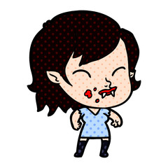 cartoon vampire girl with blood on cheek