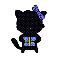 cute cartoon cat with bow