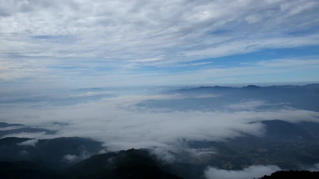 Clouds floating through the mountains at Kew Mae Pan Nature Trail, Chiangmai, Thailand.