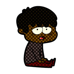 cartoon exhausted boy