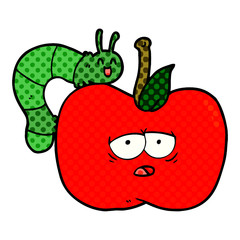 cartoon apple and bug