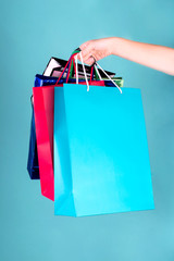 Package for purchases in the river on a blue background