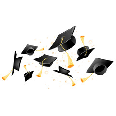 Fototapeta na wymiar Flying academic mortarboard - graduation, throw of student hats