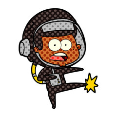 cartoon surprised astronaut kicking